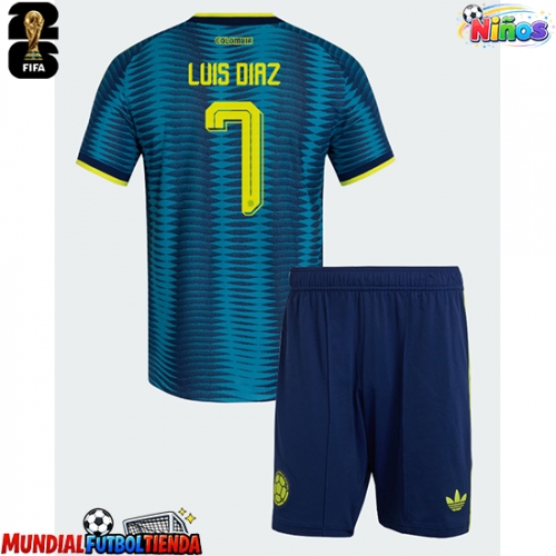 Camiseta Colombia Luis Diaz #7 Segunda Equipación Replica Mundial 2026 para niños mangas cortas (+ Pantalones cortos)